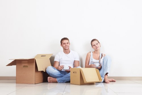 Prepared household boxes and furniture ready for a Brentcross home move