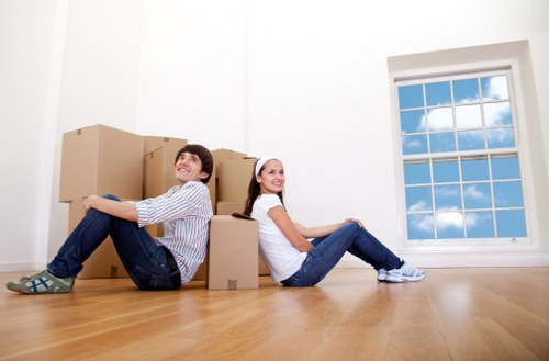 Packed household boxes ready for local removal services in Brentcross