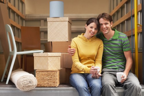 Furniture and boxes arranged for a cubic-yard moving quote