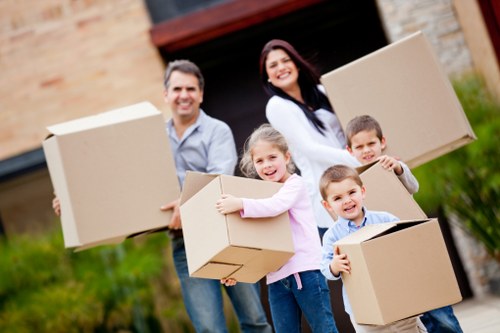 Packed boxes and household items inside a removals van